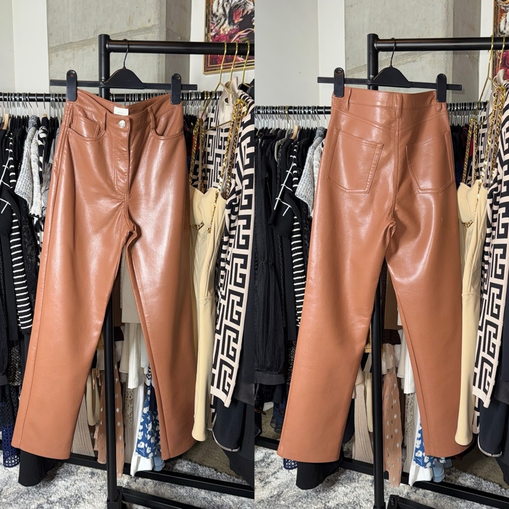 Wilfred Aritzia The Melina Vegan Leather Straight Leg Pants Brown Womens 2 EUC